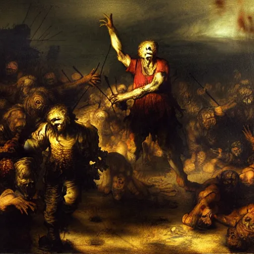 Prompt: zombie apocalypse by rembrandt van rijn, detailed