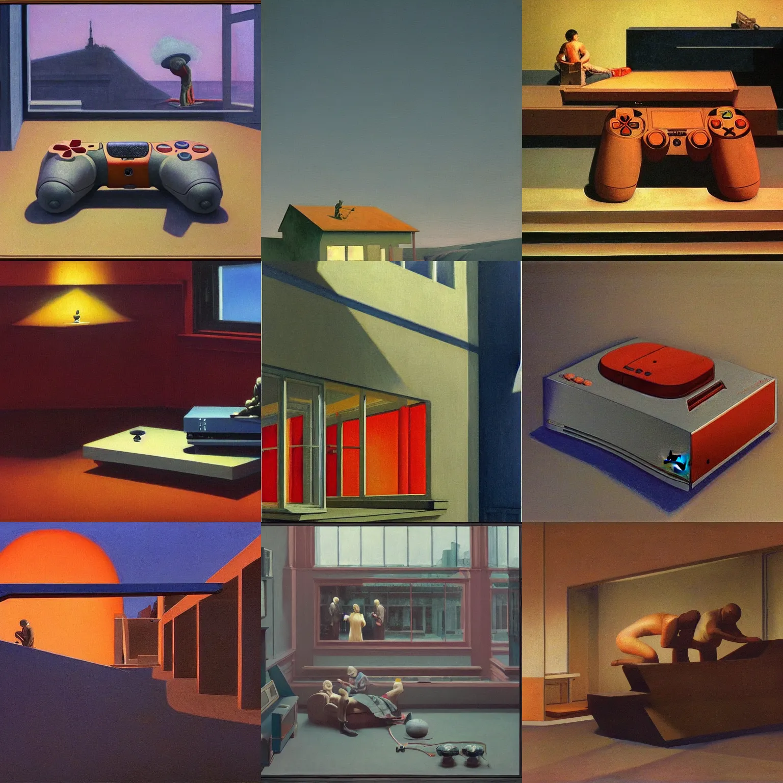 Prompt: Sony playstation with high detail by Edward Hopper and James Gillard, Zdzislaw Beksinski, Wolfgang Lettle.