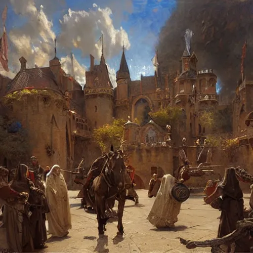 Prompt: aa movie set of a medieval movie with gigantic cameras, highly detailed painting by gaston bussiere, craig mullins, j. c. leyendecker