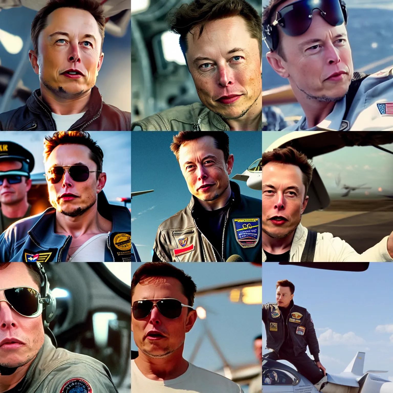 Prompt: movie still of Elon Musk as a pilot in the movie Top Gun: Maverick (2022)