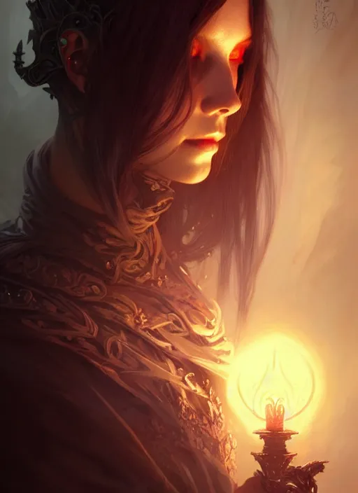 Image similar to Necromancer Sorceress, fantasy magic, undercut hairstyle, dark light night, intricate, elegant, sharp focus, illustration, highly detailed, digital painting, concept art, matte, art by WLOP and Artgerm and Greg Rutkowski and Alphonse Mucha, masterpiece