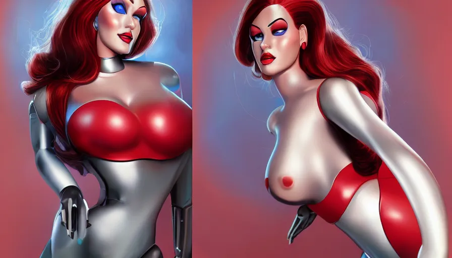 Image similar to jessica rabbit dressed as a robot girl, highly detailed portrait, digital painting, unreal engine, by artgerm