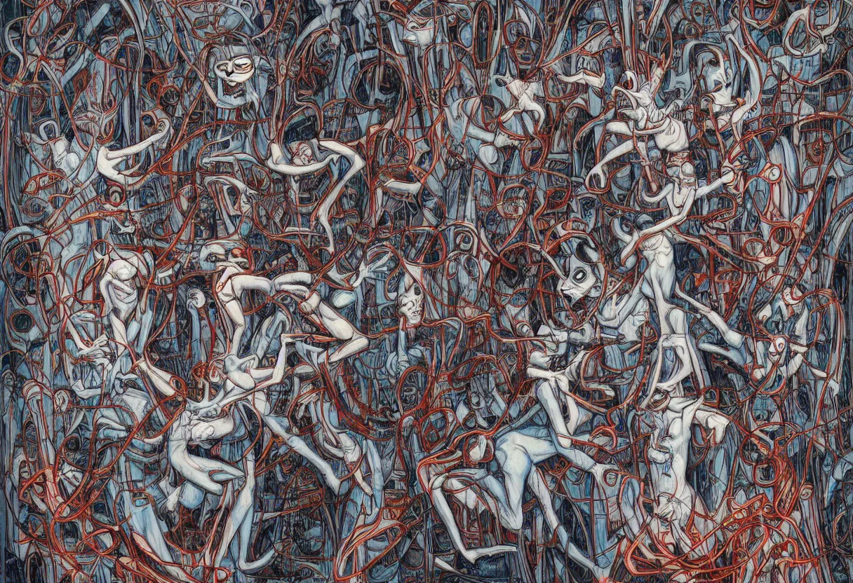 Prompt: devils in the cathedral by james jean