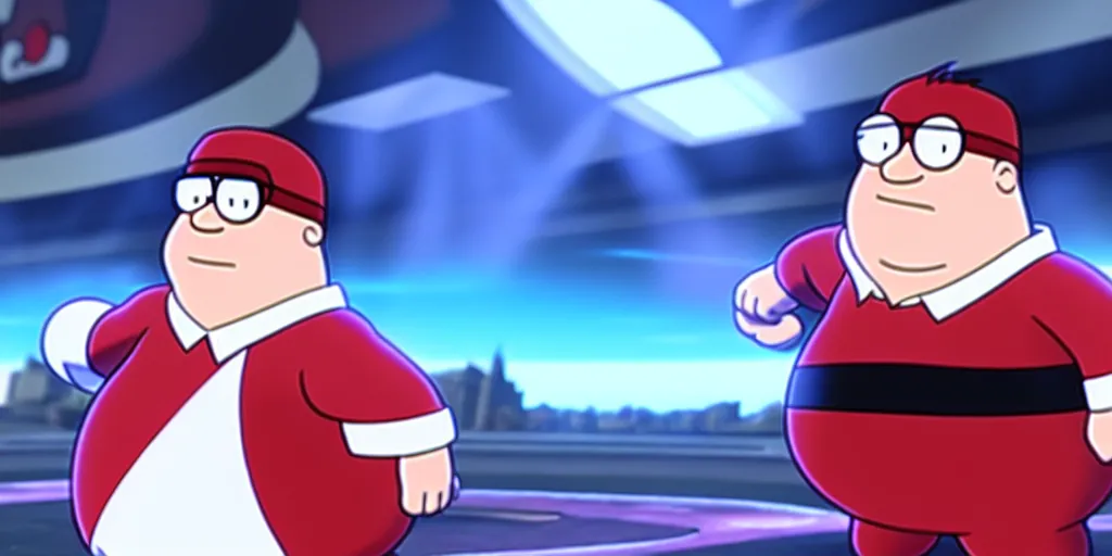 Image similar to Peter griffin from family guy in a pokemon duel , 4K screenshot from Pokemon: the movie