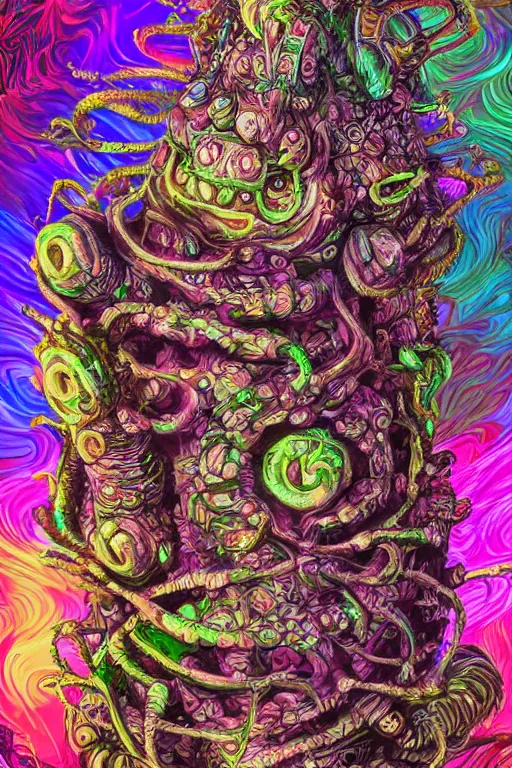 Image similar to creature sushi roots cactus elemental flush of force nature micro world fluo light deepdream a wild amazing steampunk baroque ancient alien creature, intricate detail, colorful digital painting radiating a glowing aura global illumination ray tracing