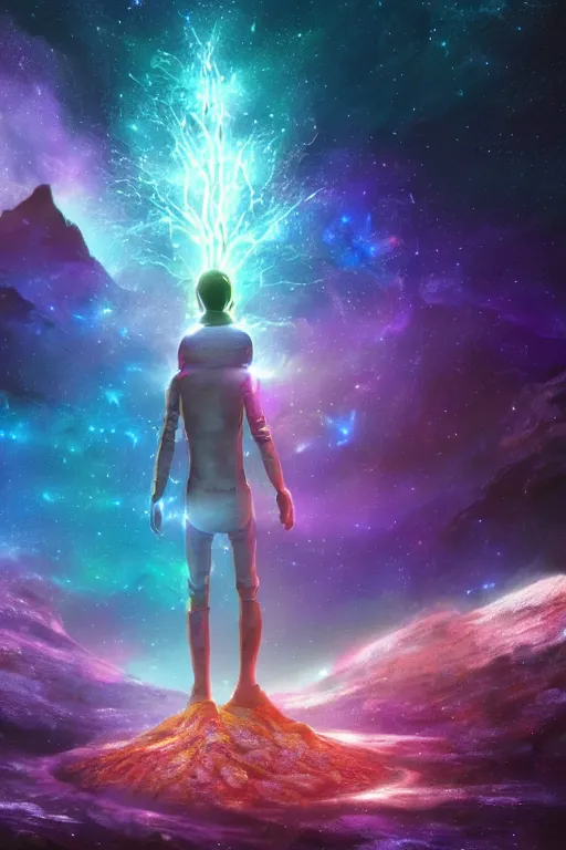 Prompt: galaxy bender experiencing the quantum field, elevated consciousness, beautiful astrological neural network, bob ross matte painting and tim burton comic book art, realistic, trending on artstation, sharp focus, depth of field, cinematic composition, physics splashes of colors, unreal engine magic galaxy tree, octane render