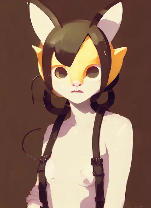 Image similar to portrait of cute catgirl with cat ears, by atey ghailan, by greg rutkowski, by greg tocchini, by james gilleard, by joe gb fenton, by in kaethe butcher, dynamic lighting, gradient light yellow, brown, blonde cream and white color in scheme, grunge aesthetic