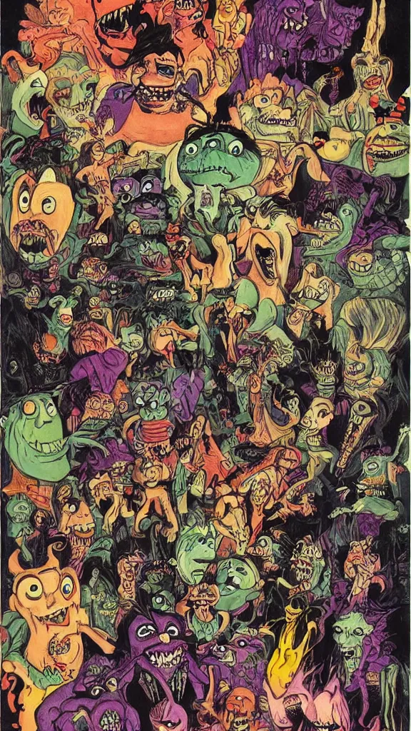 Prompt: monsters drawn by ralph bakshi