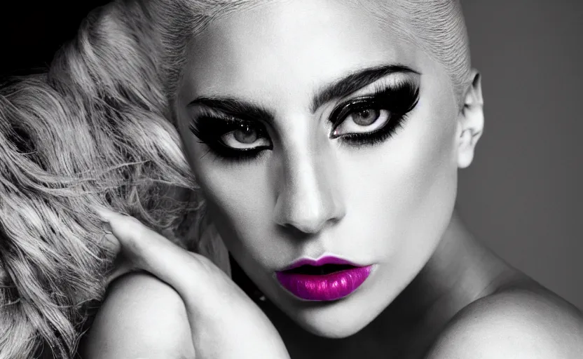 Image similar to IMG_975.raw, lady gaga ,beautiful composition, nick knight, 50mm f1.8, ambient light,