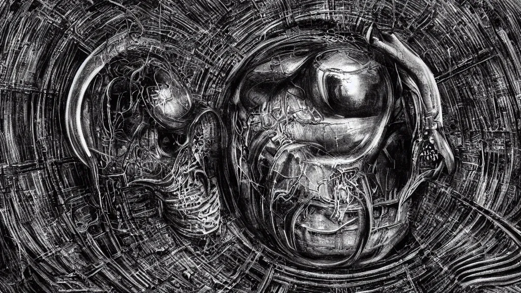 Prompt: Heart of the internet, style of Giger, H. R. GIGER, 4K, highly detailed, minimalistic, minimalistic, minimalistic, fine tuned, machina