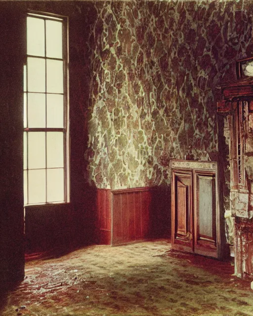 Image similar to the interior of an old house in devonshire that is probably haunted, delicate embellishments, painterly, offset printing technique, photographed on kodachrome by brom, robert henri, walter popp