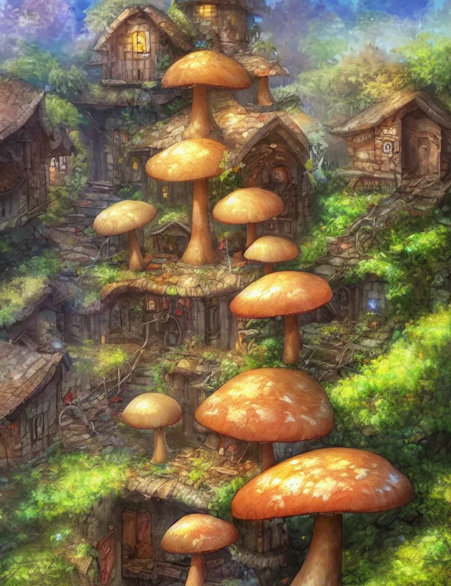 Image similar to anime scenery of a mushroom house, trending artwork, painted in anime painter studio, by anato finstark, tony sart, marc simonetti and an anime artist, collaboration