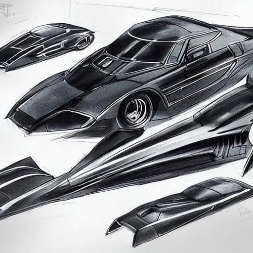 Prompt: concept art blueprint the dark knight batmobile