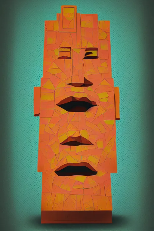 Image similar to cubist moai statue cutout digital illustration cartoon colorful beeple