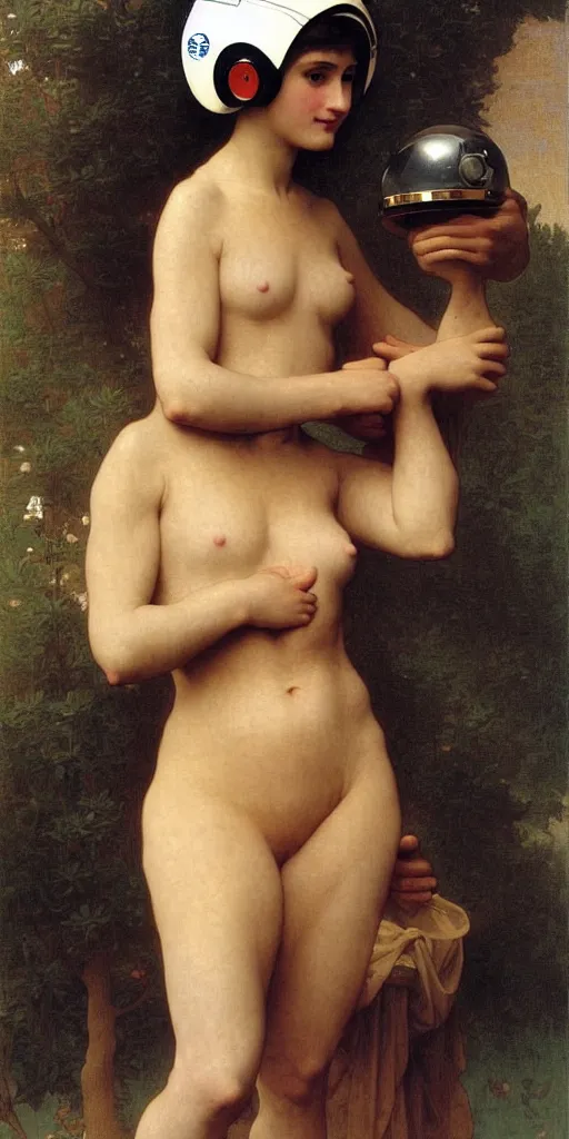 Image similar to portrait of woman in astronaut helmets an ancient human species, by bouguereau