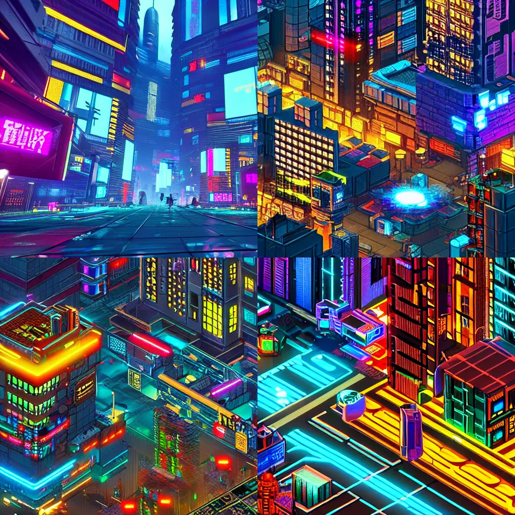 Prompt: cyberpunk pixel city, unreal engine, vivid colors!, detailed!