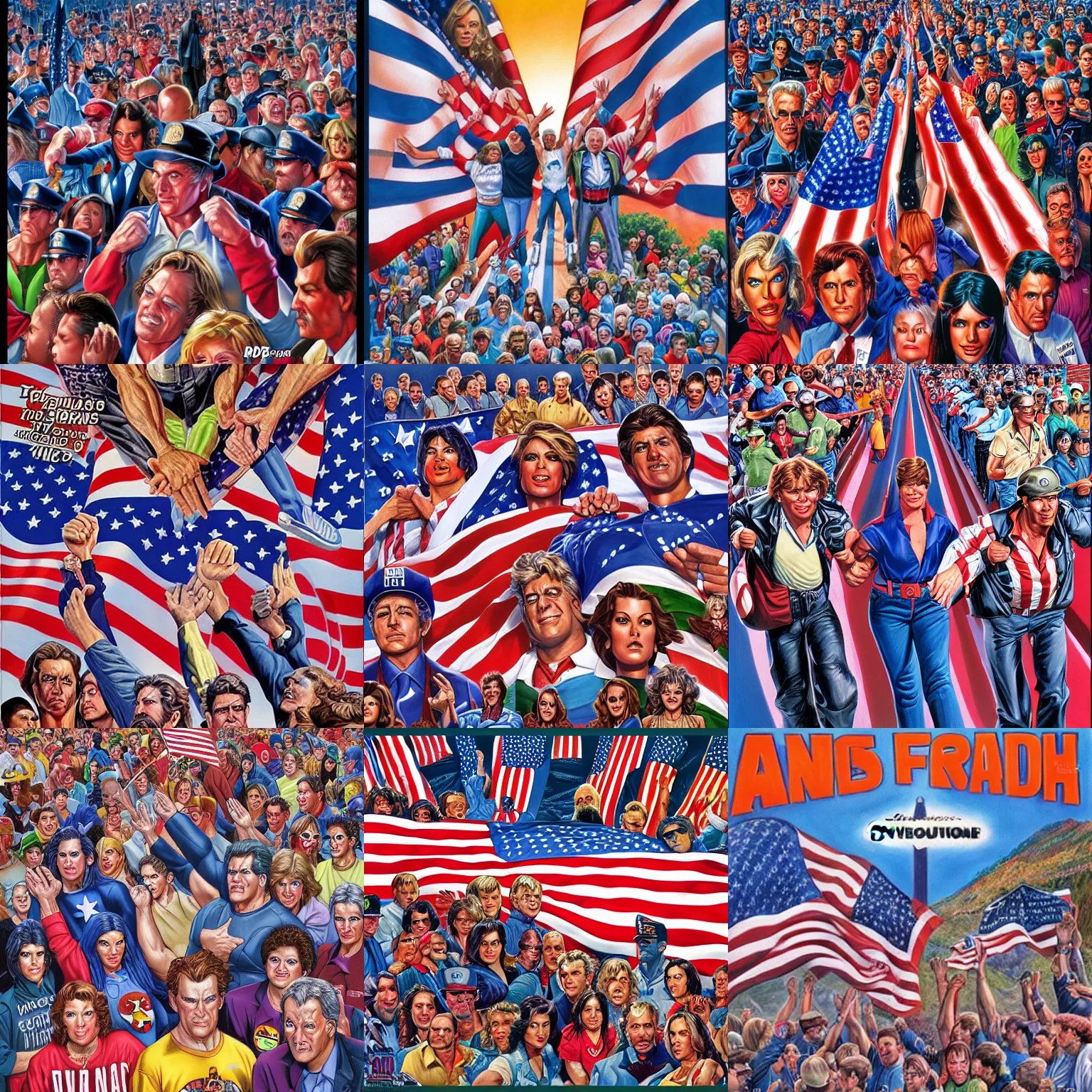 Prompt: Hands Across America by Joe Jusko, rendered in hyperdetailed Ultra HD, trending on ArtStation, luminous