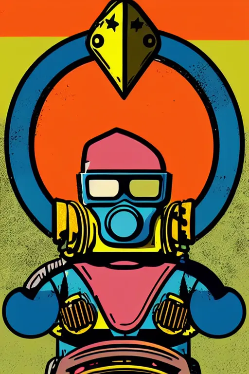 Image similar to fallout 7 6 retro futurist illustration art by butcher billy, sticker, colorful, illustration, highly detailed, simple, smooth and clean vector curves, no jagged lines, vector art, smooth andy warhol style