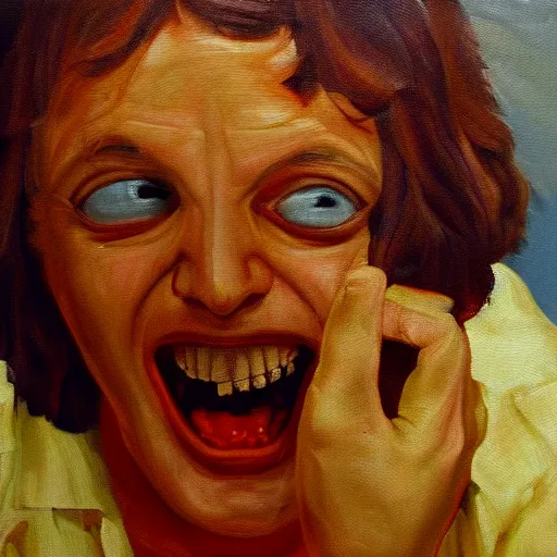 Image similar to A Python programmer's despair, oil on canvas, 1973