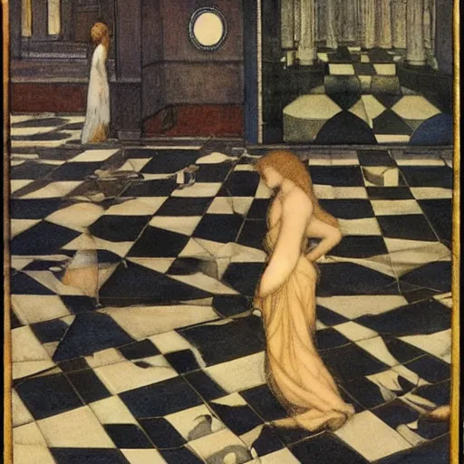 Image similar to checkered floor with a female by edward burne - jones