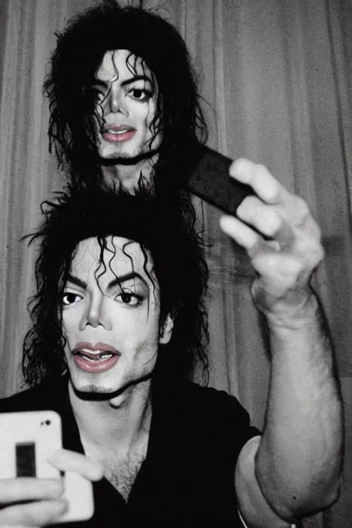 Prompt: Michael Jackson taking a selfie in the backrooms, liminal spaces, backrooms background, selfie photo,