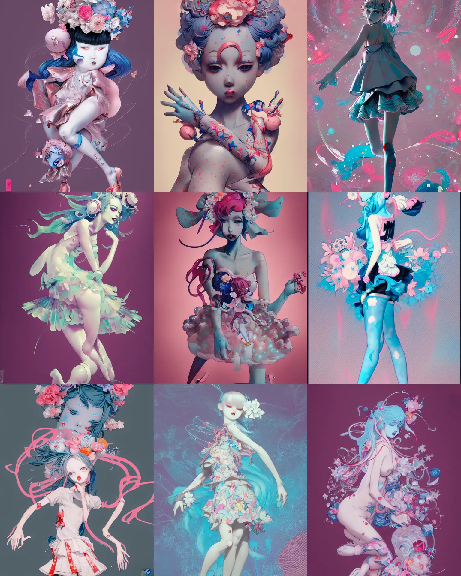 Prompt: james jean isolated vinyl figure voluptuous harajuku magical girl character design, figure photography, dynamic pose, holographic undertones, motion shapes color design, glitter accents on figure, anime stylized, sharp focus, accurate fictional proportions, high delicate defined details, ethereal lighting, editorial awarded