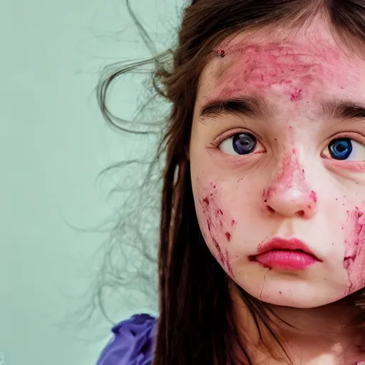 Prompt: a little blue-skinned girl with messy black hair sharp pointed ears freckles along the ridges of her cheeks, high resolution film still, 4k, HDR colors