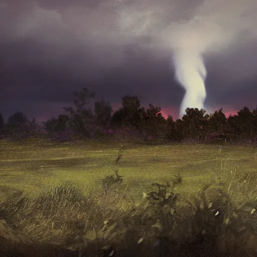 Image similar to a tornado in the distant landscape, hdr, artstation, shuttershock, 4 dimensions