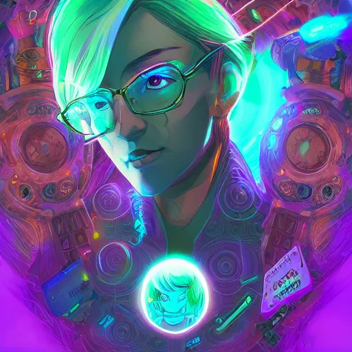 Image similar to skill magic geek inside matrix deepdream radiating a glowing aura stuff loot legends stylized digital illustration video game icon artstation lois van baarle, ilya kuvshinov, rossdraws,