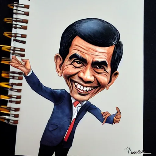 Image similar to caricature of jokowi by Mort Drucker, mad magazine, indonesia, colored with watercolor, artstation