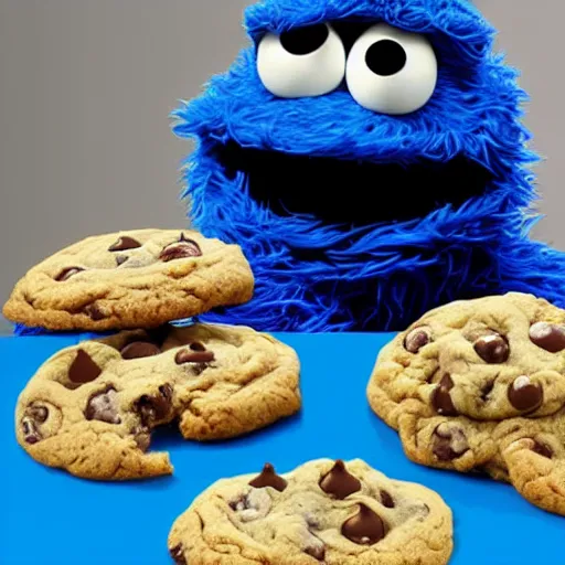 Image similar to cookie monster eating cookies