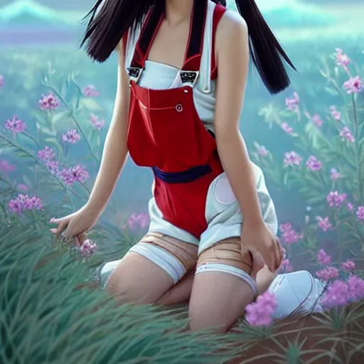 Image similar to a beautiful young japanese natalie portman alluring gravure model, wearing elegant designer overalls, elegant overalls with mesoamerican patterns, mesoamerican native street fashion, princess mononoke, by and wlop and ilya kuvshinov and artgerm and, aesthetic, gorgeous, stunning, alluring, attractive, artstation, pinterest, digital art