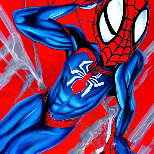 Prompt: highly detailed painting of spider - man 2 0 9 9