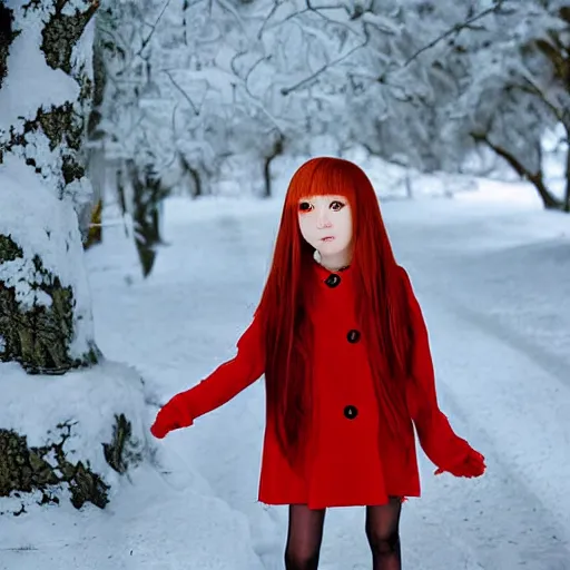 Image similar to Anime girl with red hair, North, snowy