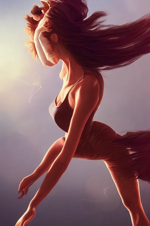 Image similar to dancer in the wind by artgerm, retrofuturism, reimagined by industrial light and magic