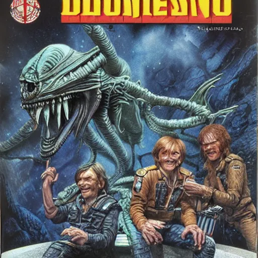 Image similar to the crew of the nostromo playing dungeons & dragons, alien 1 9 7 9, ron cobb, highly detailed, comic book, science fiction, used future