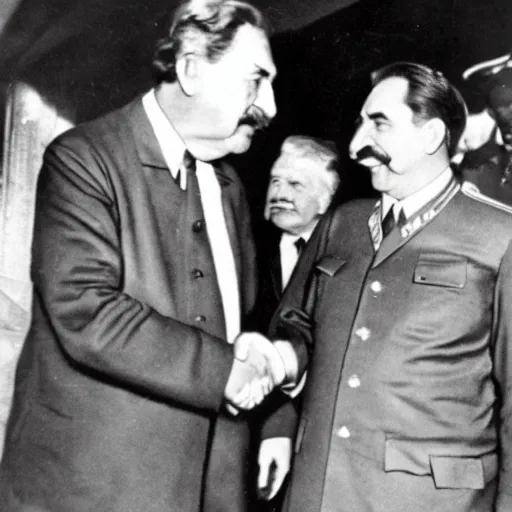 Image similar to stalin shaking hands with thomas sowell