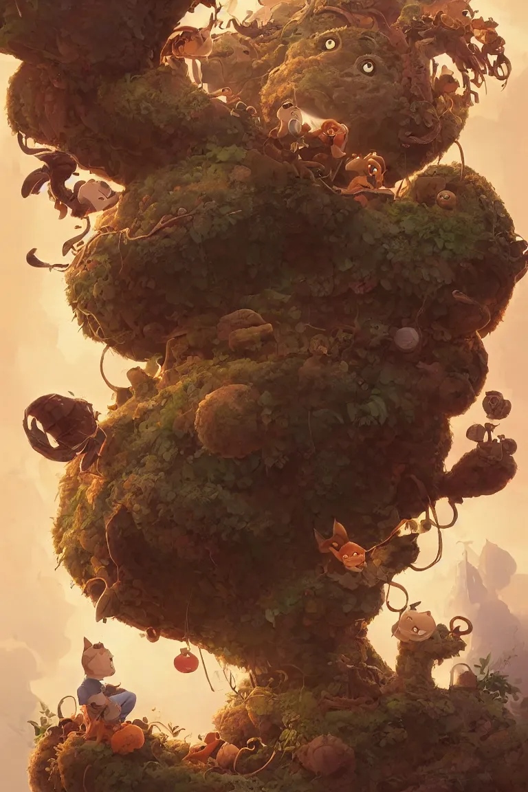 Image similar to round antropomorphic acorn and his cat friend in world adventure movie, cerebri mie poster, by nuri iyem, james gurney, james jean, greg rutkowski, anato finnstark. pixar. hyper detailed, 5 0 mm, award winning photography, perfect faces