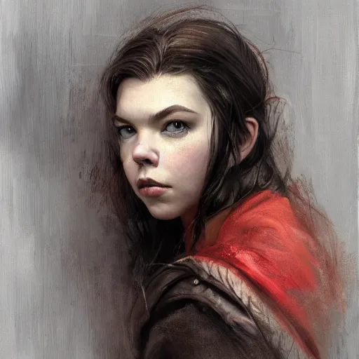 Image similar to portrait of actress anya taylor - joy, colourised, face portrait, epic, tragic, pastoral art, fantasy, dieselpunk, hd shot, digital portrait, beautiful, artstation, comic style, by artgerm, guy denning, jakub rozalski, magali villeneuve and charlie bowater