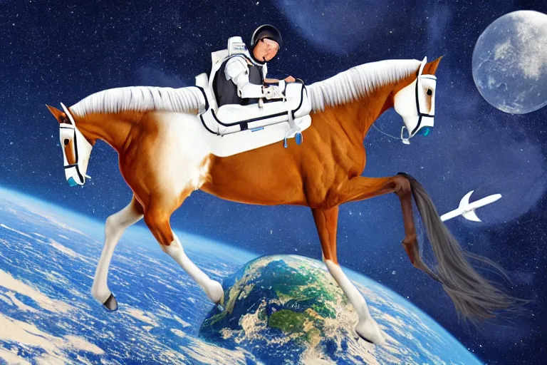 Prompt: horse lying on an astronaut