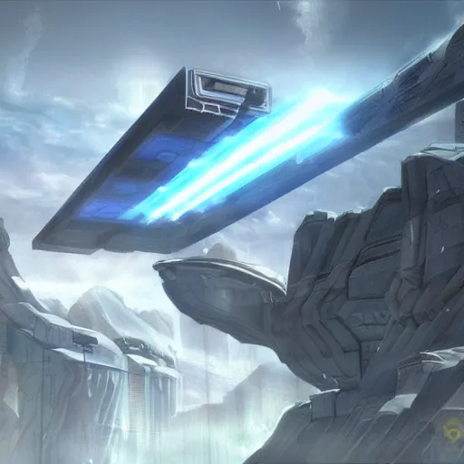 Image similar to a forerunner tower shooting a beam towards the sky :: Halo game concept art