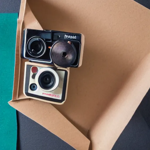 polaroid camera made of cardboard, cardboard cutout, Stable Diffusion