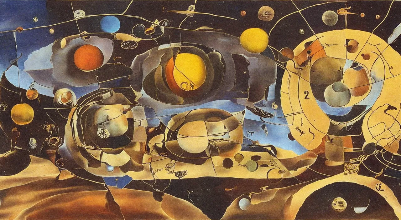 Image similar to clock shaped planets in a pan, salvador dali