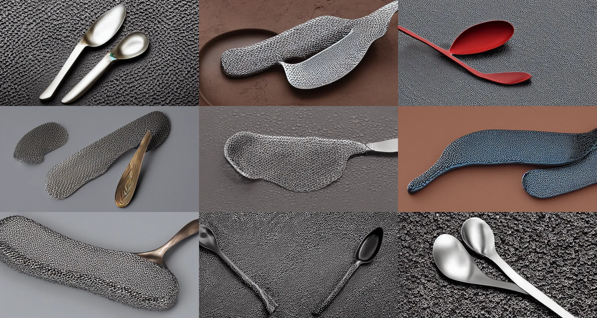 Prompt: The glossy flowing burled chainmail spoon by Yin Zhaoyang and Lyubov Popova, with cinematic colour palette