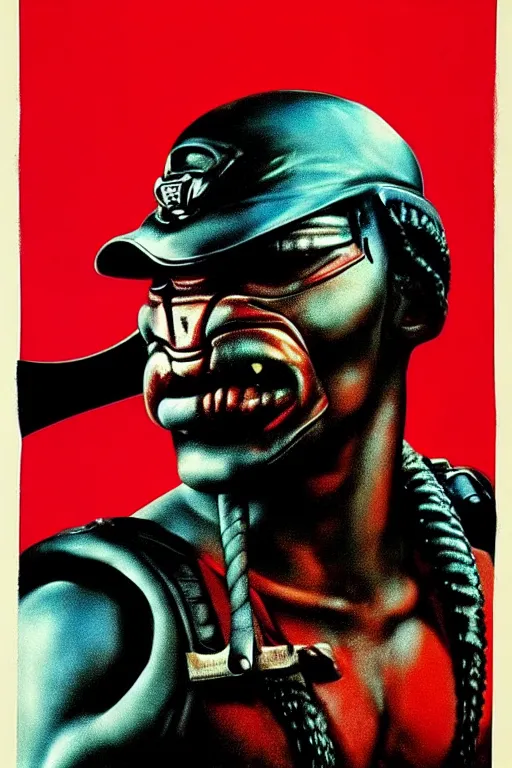 Image similar to predator movie poster by andy warhol