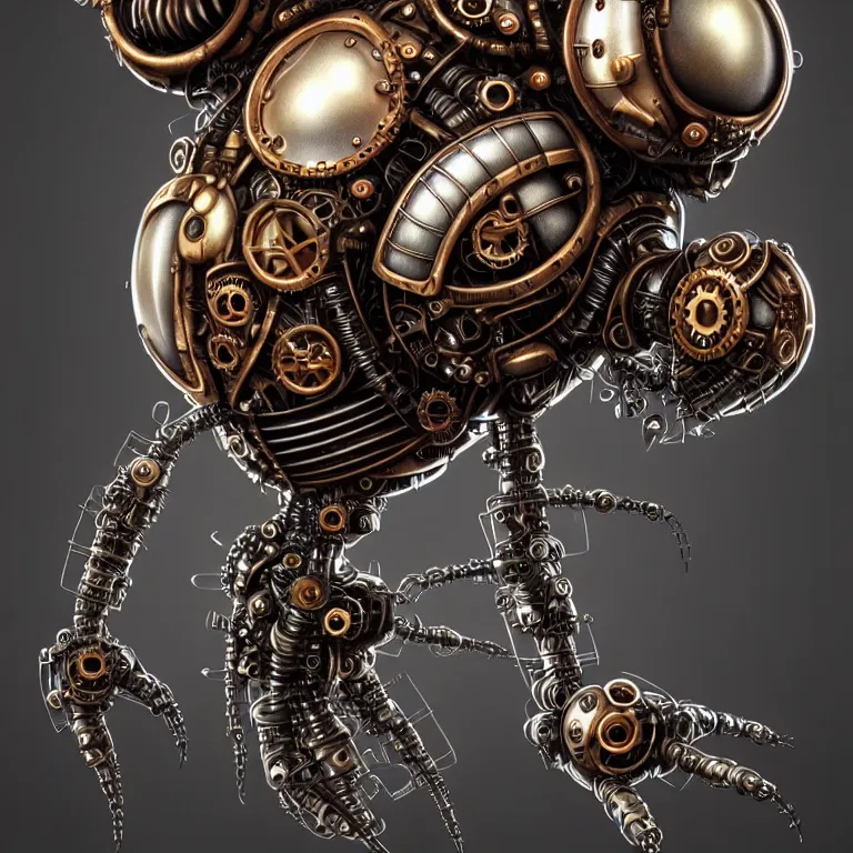 Image similar to steampunk cybernetic biomechanical ladybug, very coherent symmetrical artwork, 3 d model, unreal engine realistic render, 8 k, micro detail, intricate, elegant, highly detailed, centered, digital painting, artstation, smooth, sharp focus, illustration, artgerm, tomasz alen kopera, wlop