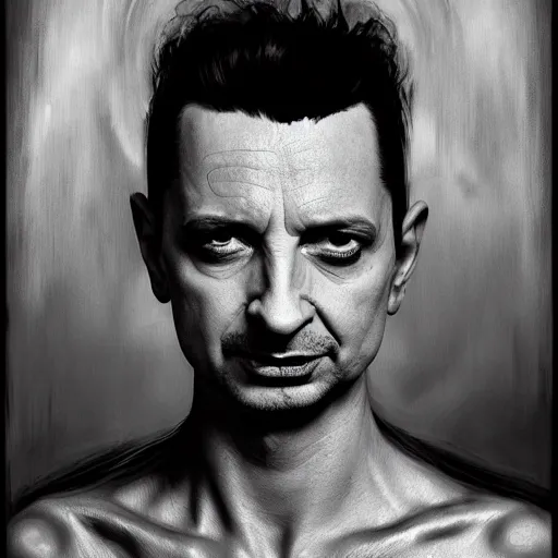 Image similar to color portrait of a young dave gahan turned into a zombie, 7 days to die zombie, fine art, award winning, intricate, soft light from the side, elegant, sharp focus, cinematic lighting, highly detailed, digital painting, 8 k concept art, art by z. w. gu, art by brom, art by michael hussar, masterpiece, 8 k