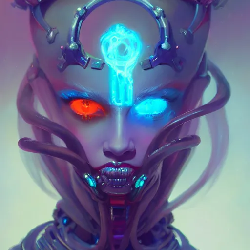 Prompt: a portrait of a nubile cybernetic duchess of hell, cyberpunk concept art by pete mohrbacher and wlop and artgerm and josan gonzales and jean claude meziere and syd mead and moebius, trending on artstation, highly detailed, intricate, sharp focus, digital art, 8 k