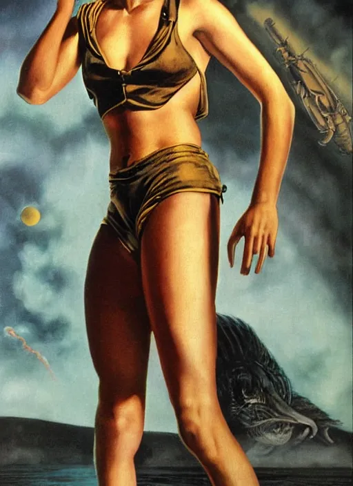 Prompt: 1940's oil painting of Ripley from Alien (1979) by Gil Elvgren, detailed