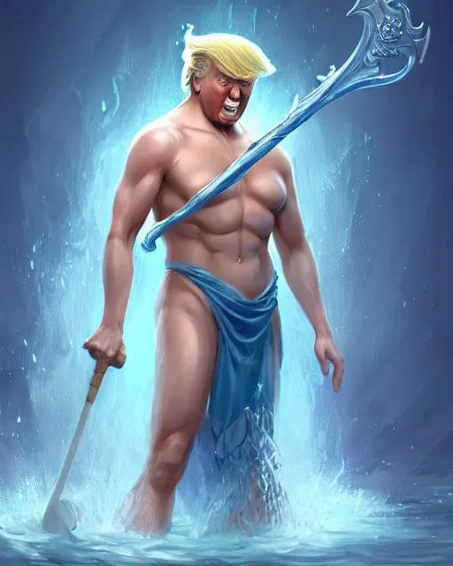 Image similar to character concept art of donald trump as poseidon | cute - fine face, pretty face, realistic shaded perfect face, fine details by stanley artgerm lau, wlop, rossdraws, james jean, andrei riabovitchev, marc simonetti, and sakimichan, tranding on artstation